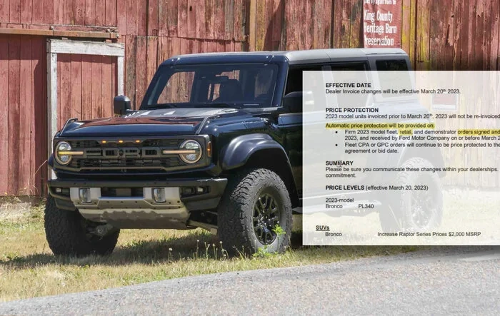 Mid-Year 2023 Bronco Raptor Price Increasing $2,000 - Effective March 20, 2023