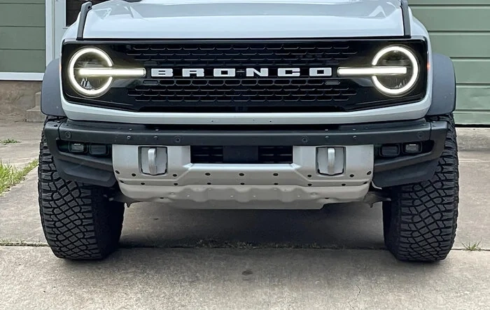 Raptor Front Skid Plate installed on standard Bronco bumper