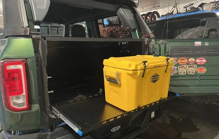 Diabolical locker security enclosure with slide for 2 door Bronco - installed pics