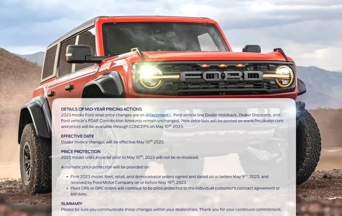 2023 Bronco Raptor Price Increases $2500 Mid-Year Effective MAY 10TH