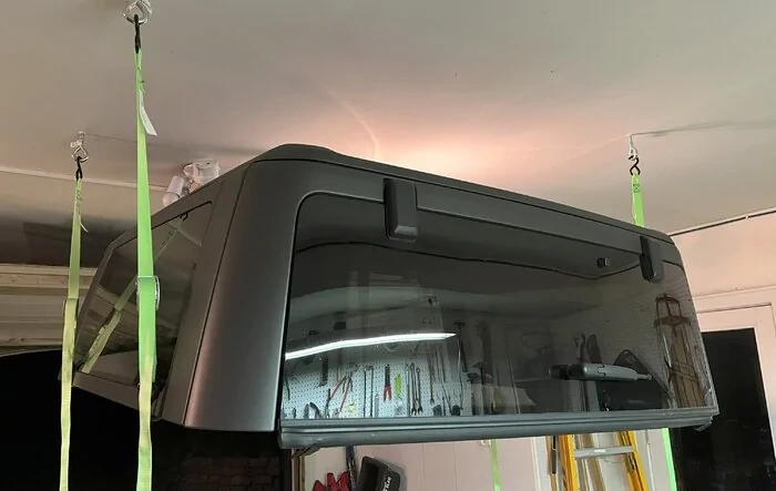 2 Door Hardtop lift / storage DIY with just (4) eye hooks and (4) cam straps