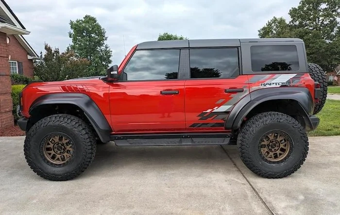 Hot Pepper Red Bronco Raptor teams up with Weld Racing Wheels and Mickey Thompson Tires