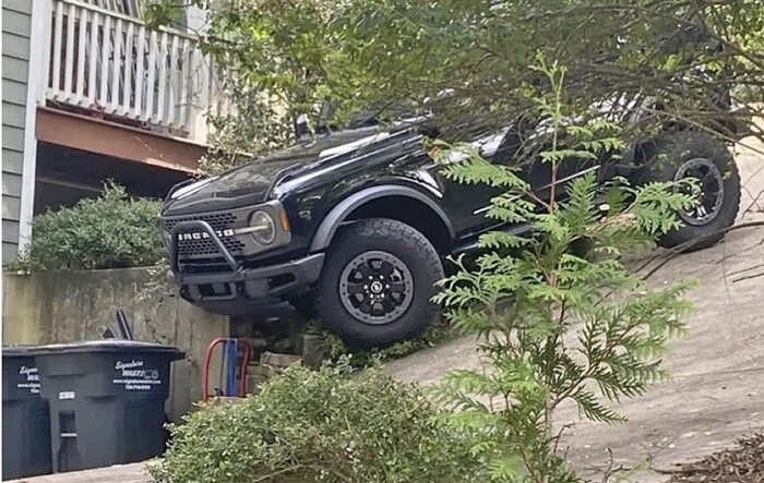 Bronco vs. Retaining Wall...Bronco wins!