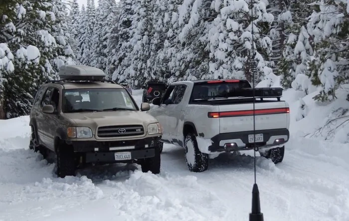 Video: Broncos recover a Rivian & other vehicles stuck in snow